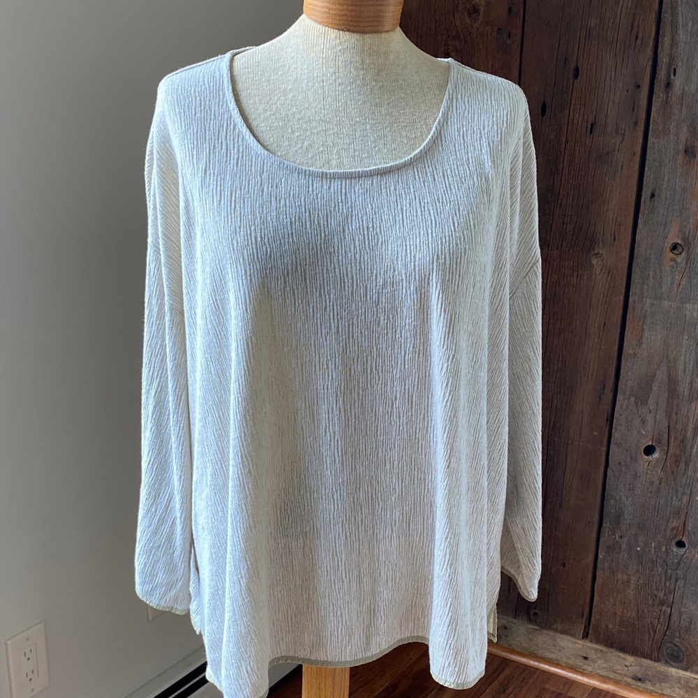 Pure J Jill pistachio/white boxy linen blend long sleeve round neck top Sz XL